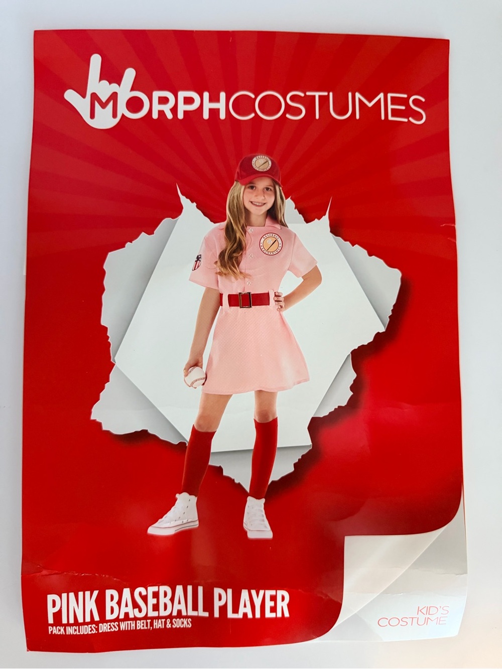 Pink Baseball Player with Hat Kids Costume Size Small